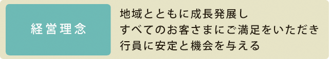 経営理念 地域とともに成長発展しすべてのお客さまにご満足をいただき行員に安定と機会を与える