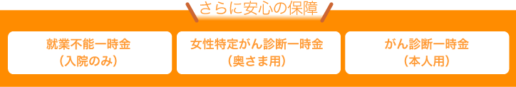 さらに安心の保証「就業不能一時金」「女性特定がん診断一時金（奥さま用）」「がん診断一時金（本人用）」