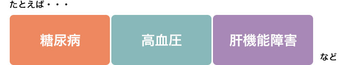 たとえば、糖尿病・高血圧・肝機能障害など