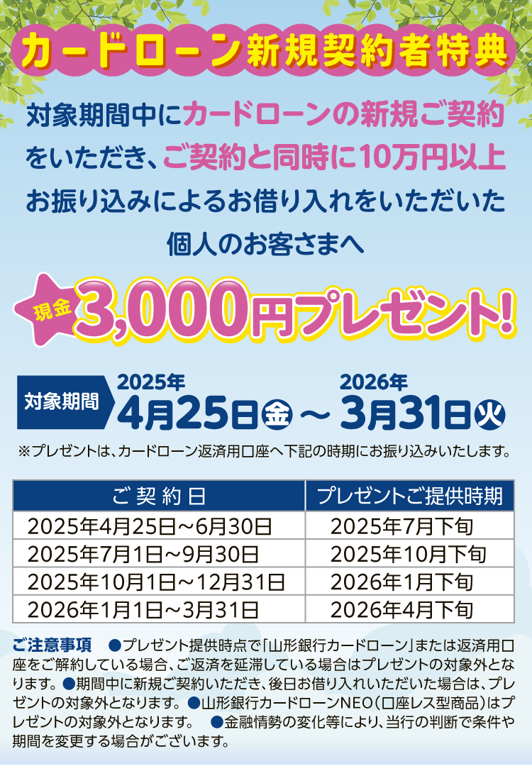 カードローン新規契約者特典